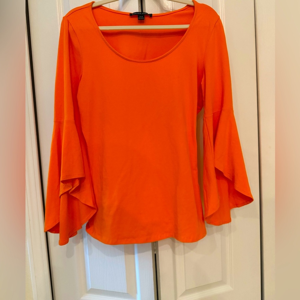 BOSTON PROPER, Orange top, bell sleeves,